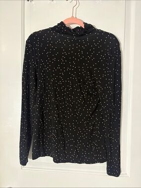 Suzy Shier Black Long-Sleeve Dot Print Top